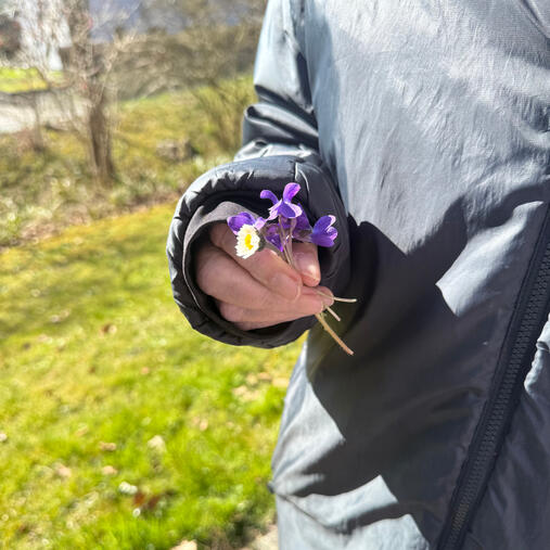 Bewohnerin mit Blume